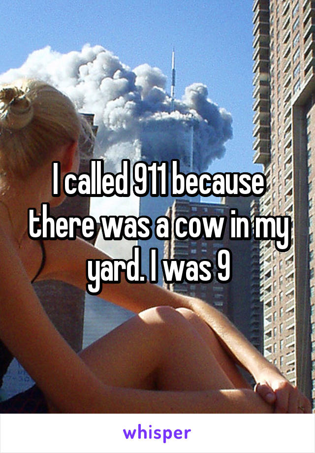 I called 911 because there was a cow in my yard. I was 9