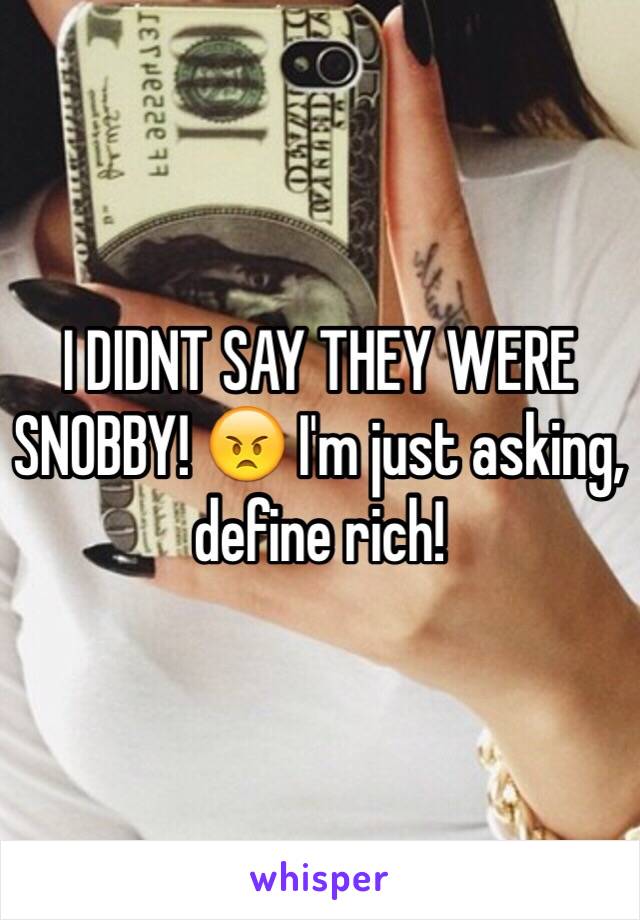 I DIDNT SAY THEY WERE SNOBBY! 😠 I'm just asking, define rich! 
