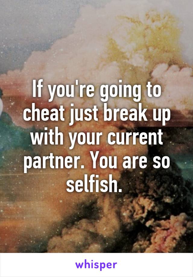 If you're going to cheat just break up with your current partner. You are so selfish. 