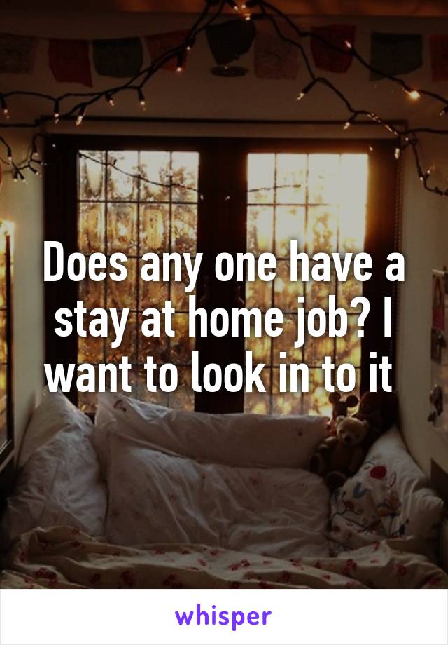 Does any one have a stay at home job? I want to look in to it 