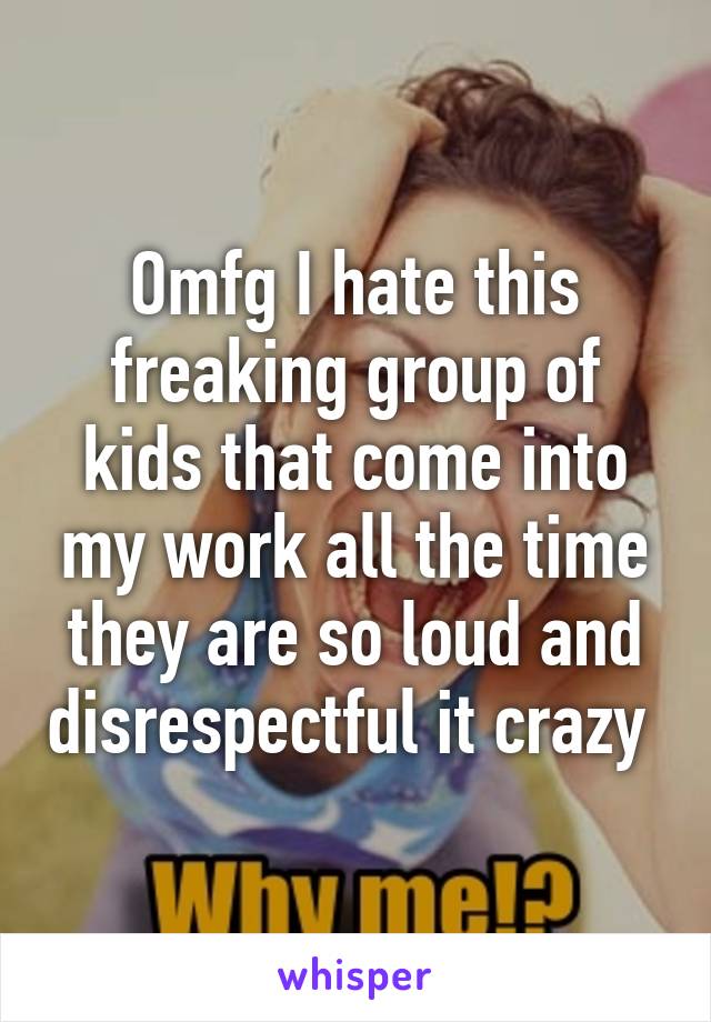 Omfg I hate this freaking group of kids that come into my work all the time they are so loud and disrespectful it crazy 