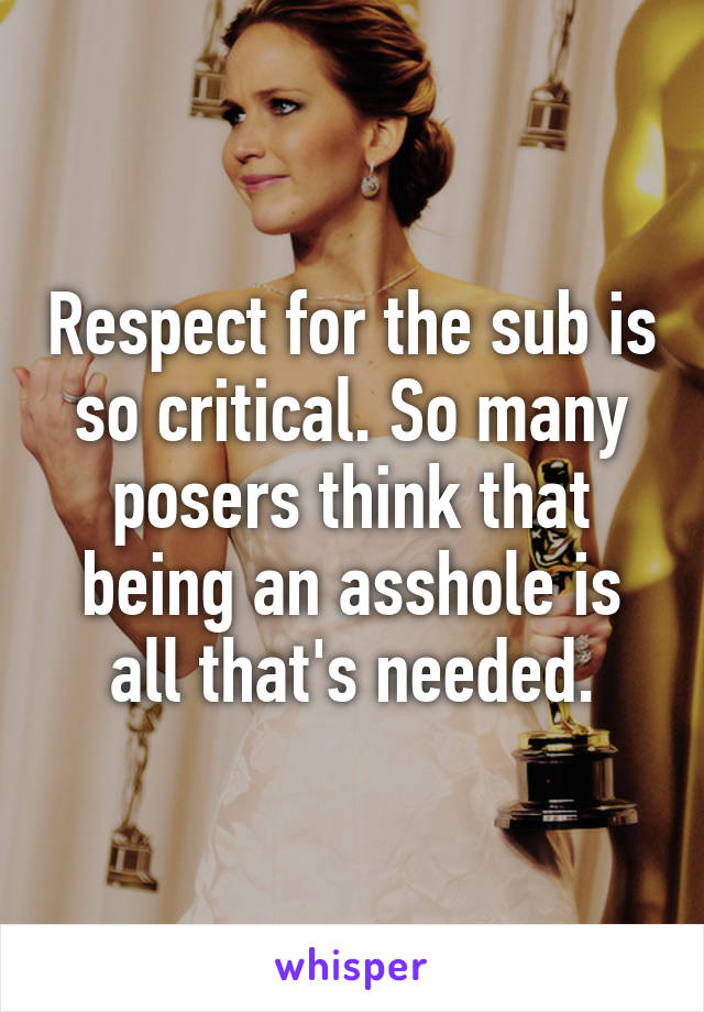 Respect for the sub is so critical. So many posers think that being an asshole is all that's needed.