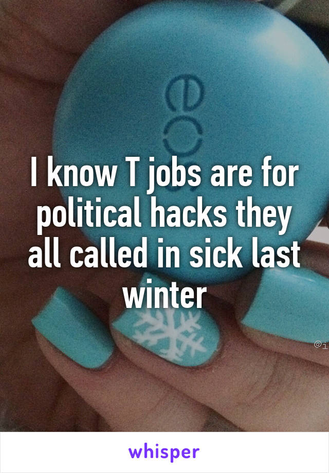 I know T jobs are for political hacks they all called in sick last winter