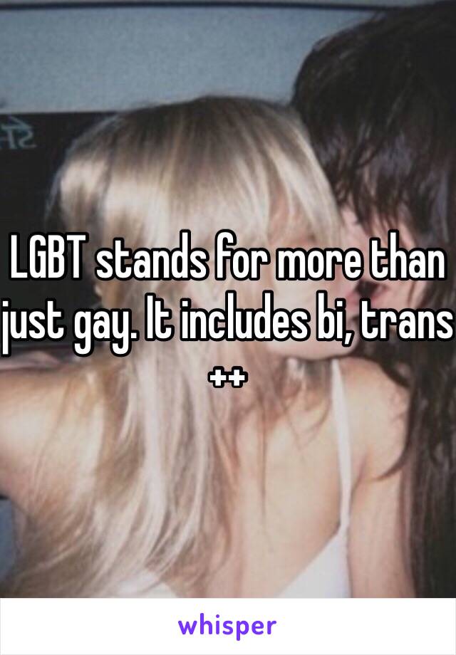 LGBT stands for more than just gay. It includes bi, trans ++
