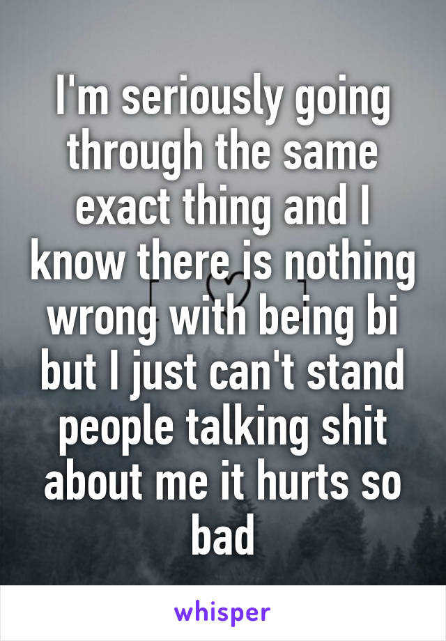 I'm seriously going through the same exact thing and I know there is nothing wrong with being bi but I just can't stand people talking shit about me it hurts so bad
