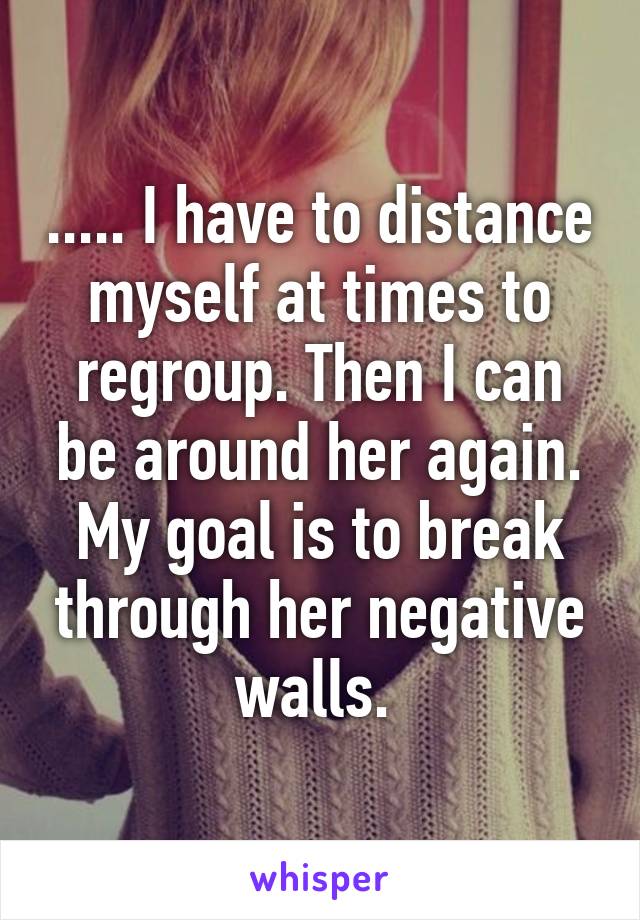 ..... I have to distance myself at times to regroup. Then I can be around her again. My goal is to break through her negative walls. 