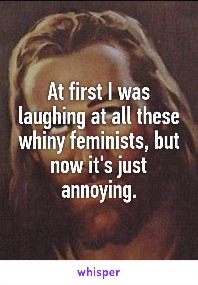At first I was laughing at all these whiny feminists, but now it's just annoying.