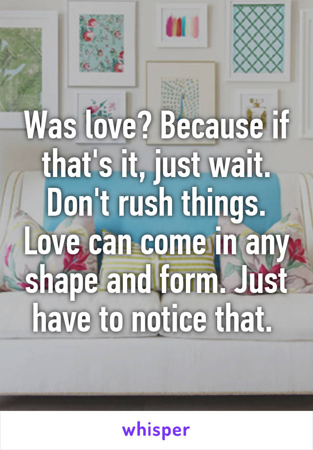 Was love? Because if that's it, just wait. Don't rush things. Love can come in any shape and form. Just have to notice that. 