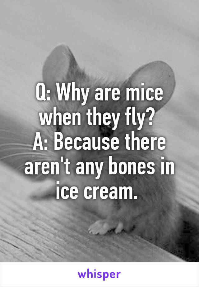 Q: Why are mice when they fly? 
A: Because there aren't any bones in ice cream. 