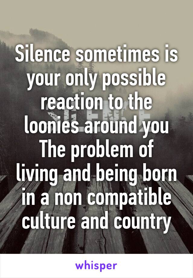 Silence sometimes is your only possible reaction to the loonies around you
The problem of living and being born in a non compatible culture and country