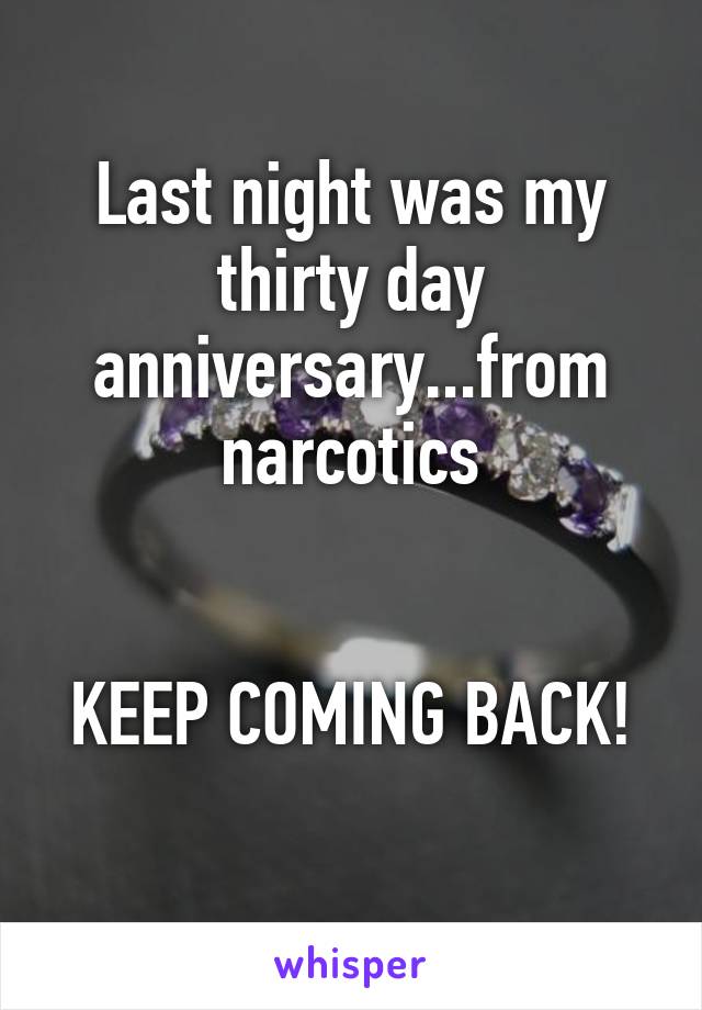 Last night was my thirty day anniversary...from narcotics


KEEP COMING BACK! 