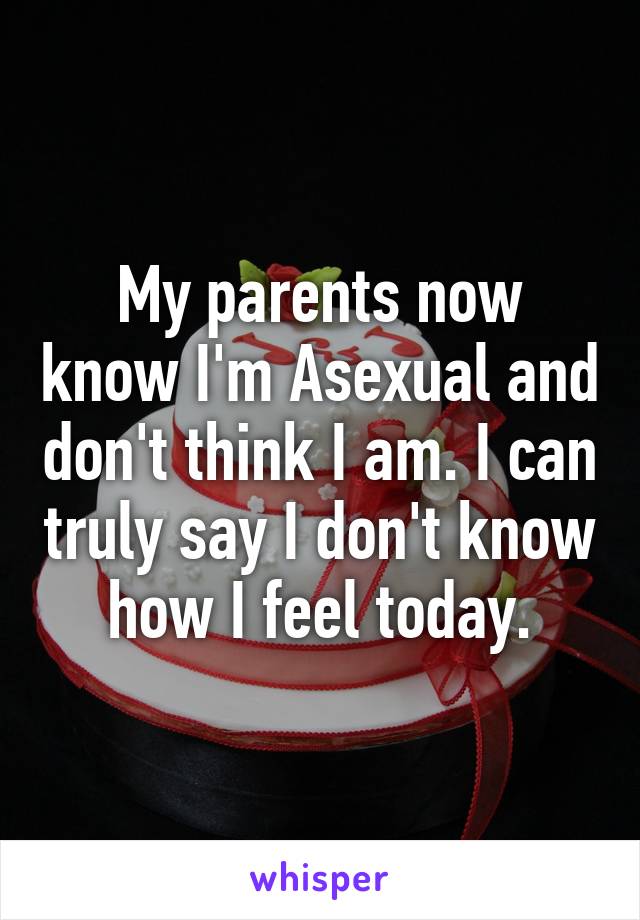 My parents now know I'm Asexual and don't think I am. I can truly say I don't know how I feel today.