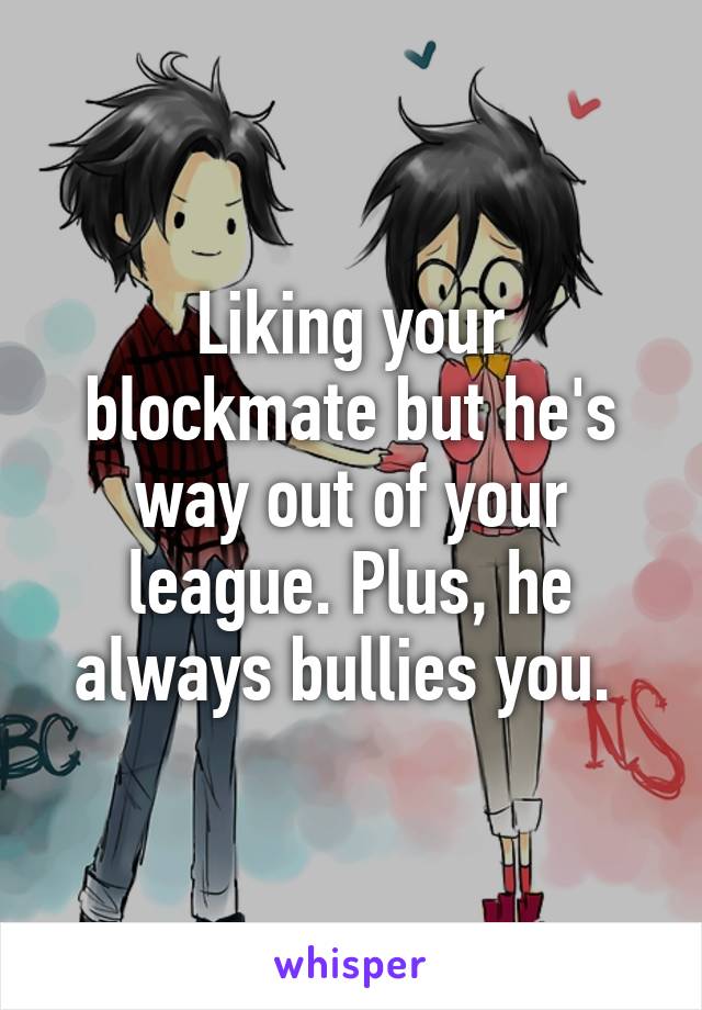 Liking your blockmate but he's way out of your league. Plus, he always bullies you. 