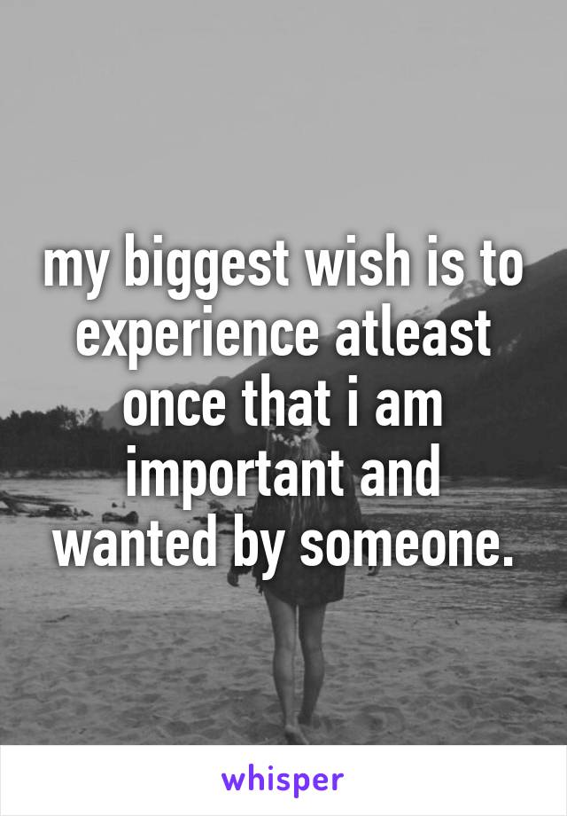 my biggest wish is to experience atleast once that i am important and wanted by someone.