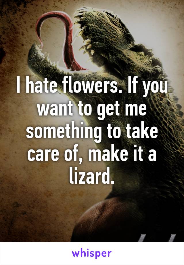 I hate flowers. If you want to get me something to take care of, make it a lizard.