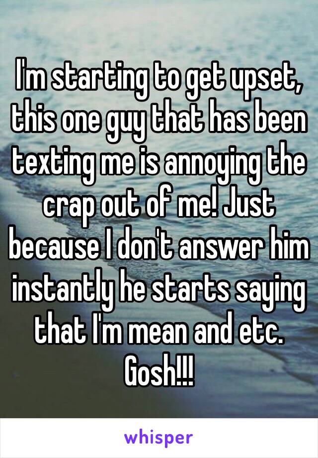 I'm starting to get upset, this one guy that has been texting me is annoying the crap out of me! Just because I don't answer him instantly he starts saying that I'm mean and etc. Gosh!!!