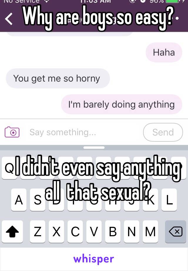 Why are boys so easy?





I didn't even say anything all  that sexual?