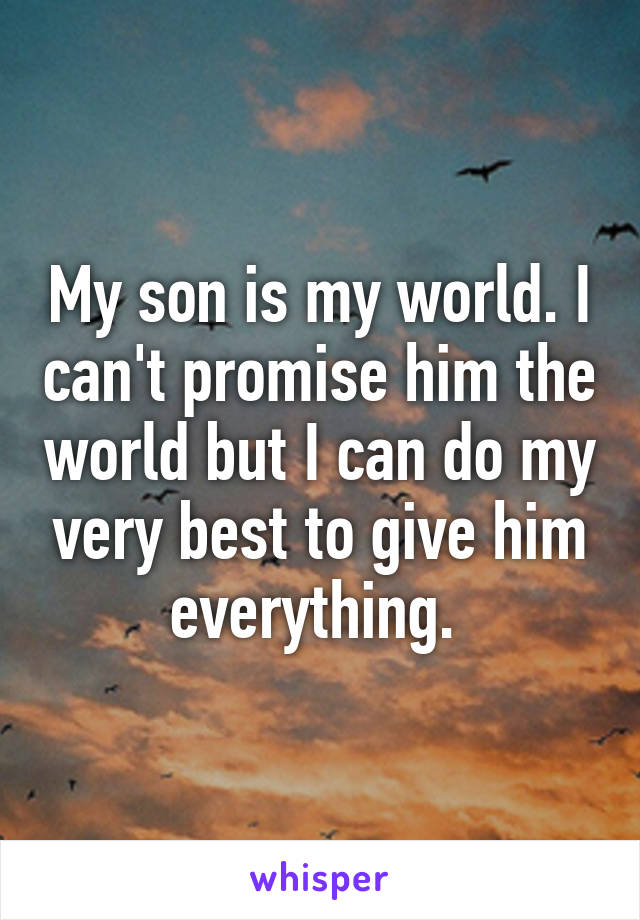 My son is my world. I can't promise him the world but I can do my very best to give him everything. 