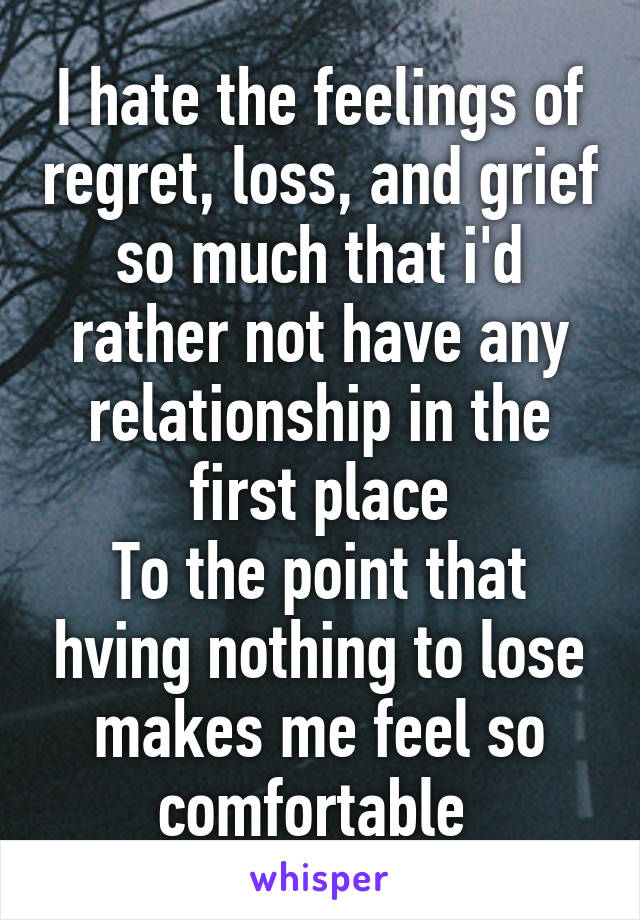 I hate the feelings of regret, loss, and grief so much that i'd rather not have any relationship in the first place
To the point that hving nothing to lose makes me feel so comfortable 