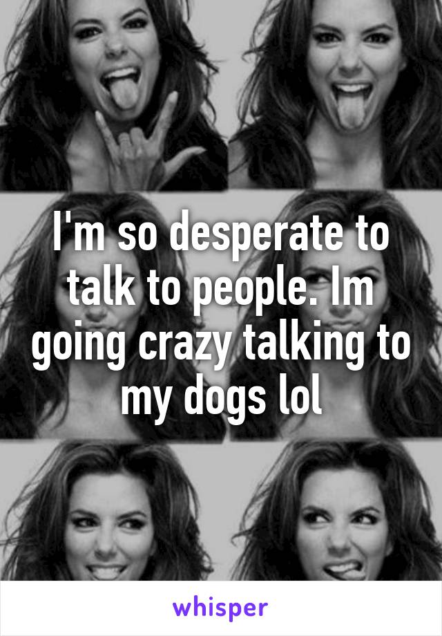 I'm so desperate to talk to people. Im going crazy talking to my dogs lol