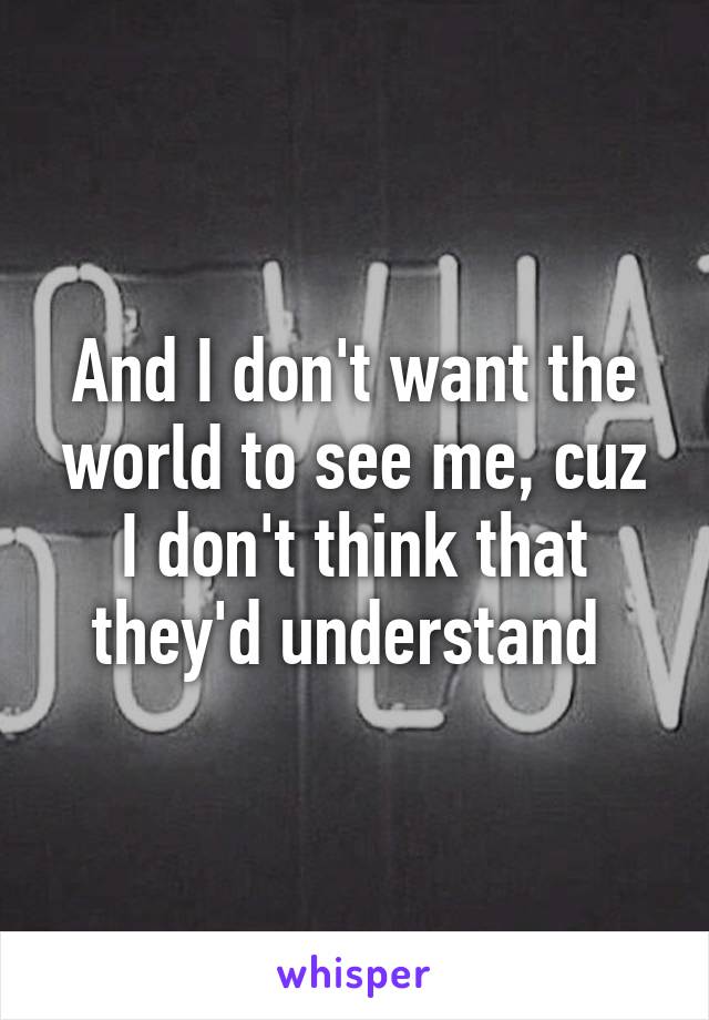 And I don't want the world to see me, cuz I don't think that they'd understand 