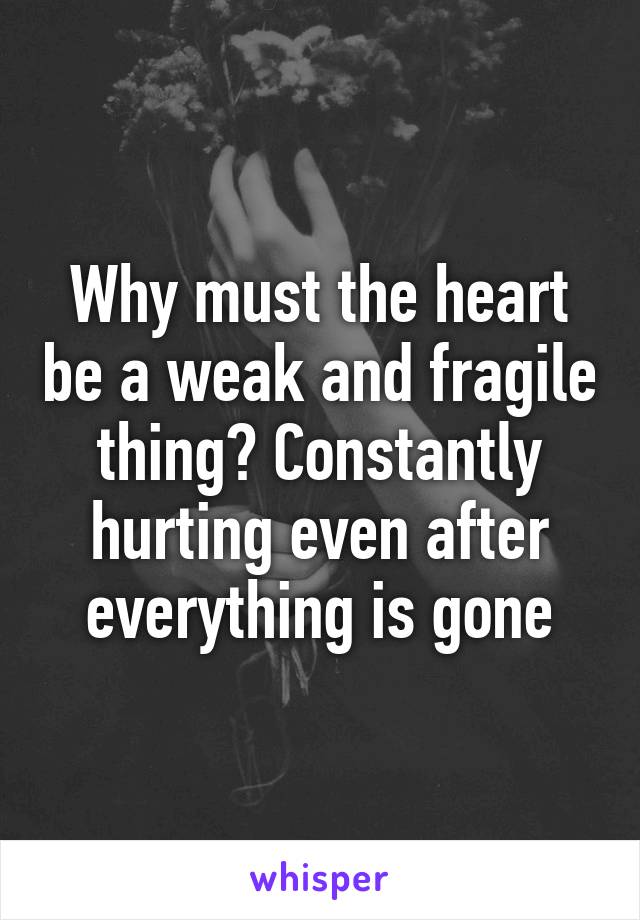 Why must the heart be a weak and fragile thing? Constantly hurting even after everything is gone