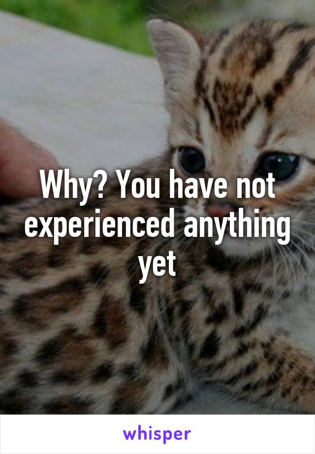 Why? You have not experienced anything yet