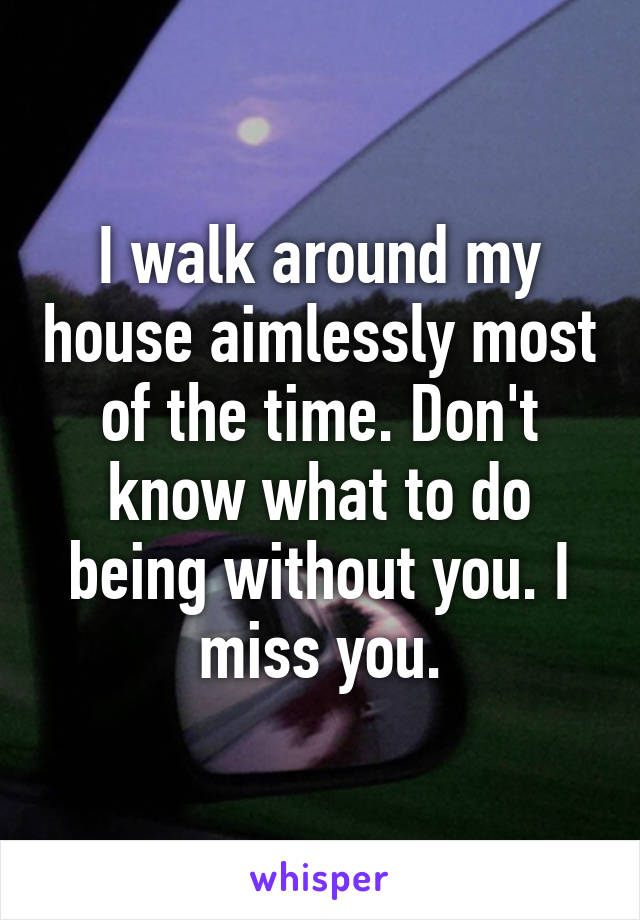 I walk around my house aimlessly most of the time. Don't know what to do being without you. I miss you.