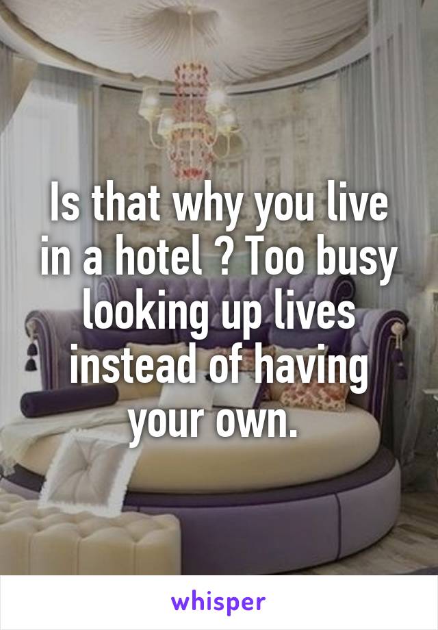 Is that why you live in a hotel ? Too busy looking up lives instead of having your own. 