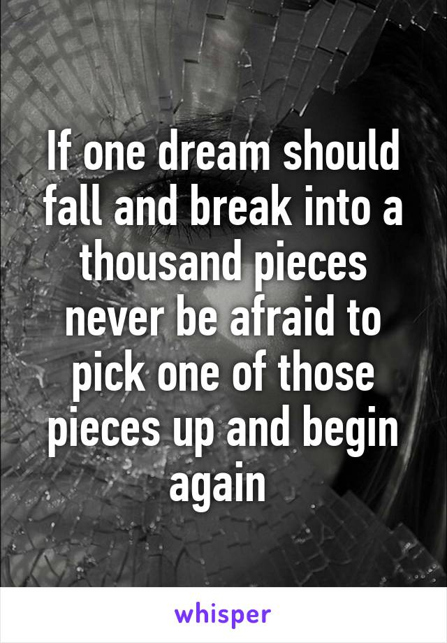 If one dream should fall and break into a thousand pieces never be afraid to pick one of those pieces up and begin again 