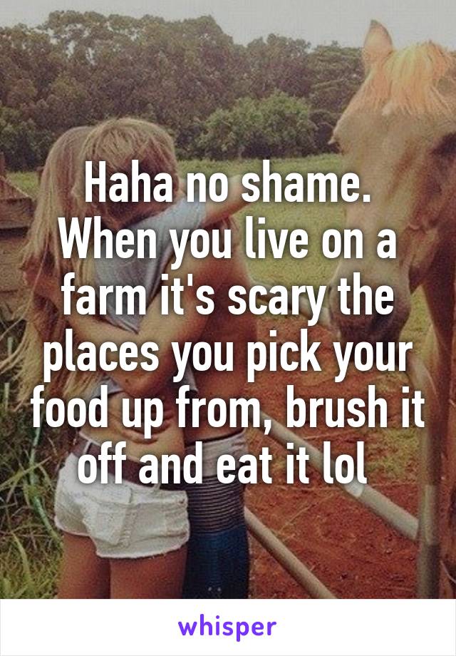 Haha no shame. When you live on a farm it's scary the places you pick your food up from, brush it off and eat it lol 