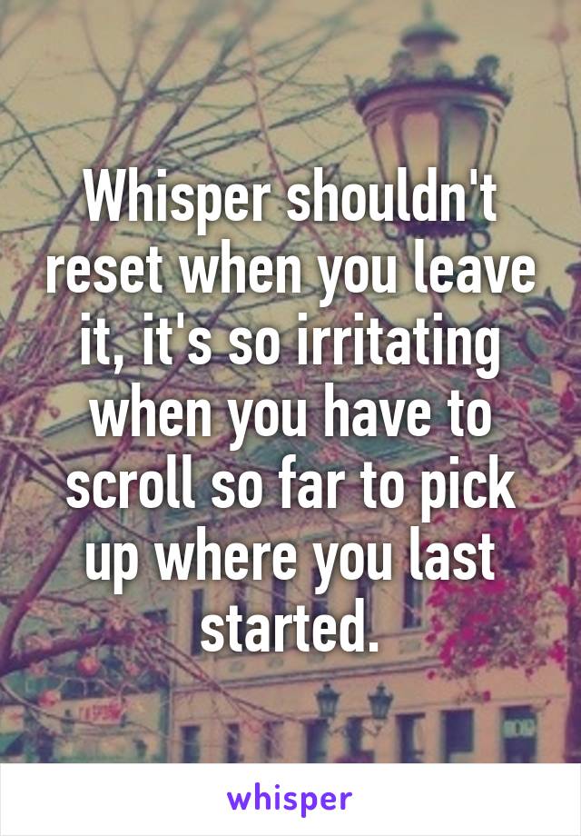 Whisper shouldn't reset when you leave it, it's so irritating when you have to scroll so far to pick up where you last started.