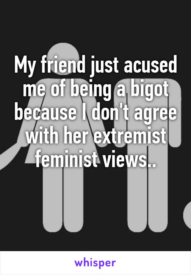 My friend just acused me of being a bigot because I don't agree with her extremist feminist views..

