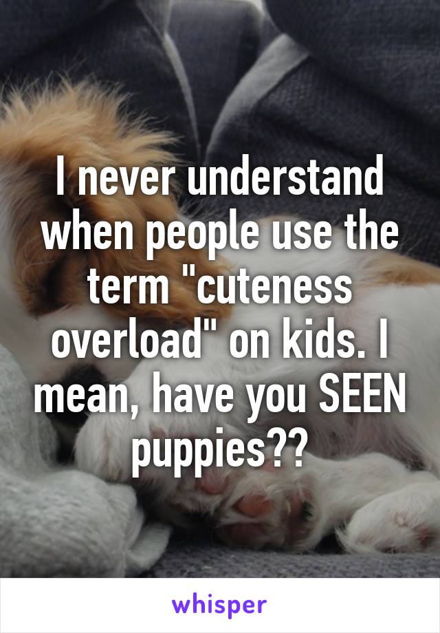 I never understand when people use the term "cuteness overload" on kids. I mean, have you SEEN puppies??