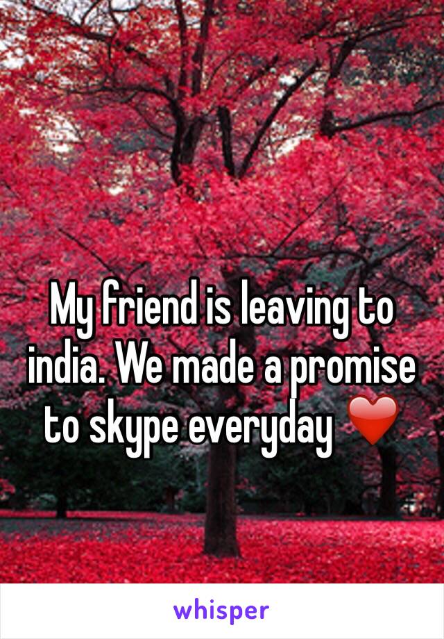 My friend is leaving to india. We made a promise to skype everyday ❤️