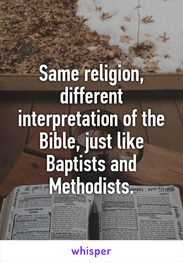 Same religion, different interpretation of the Bible, just like Baptists and Methodists.