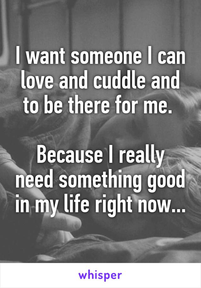 I want someone I can love and cuddle and to be there for me. 

Because I really need something good in my life right now... 