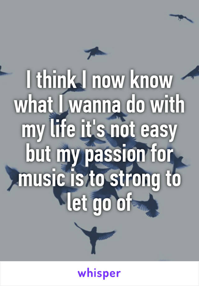 I think I now know what I wanna do with my life it's not easy but my passion for music is to strong to let go of