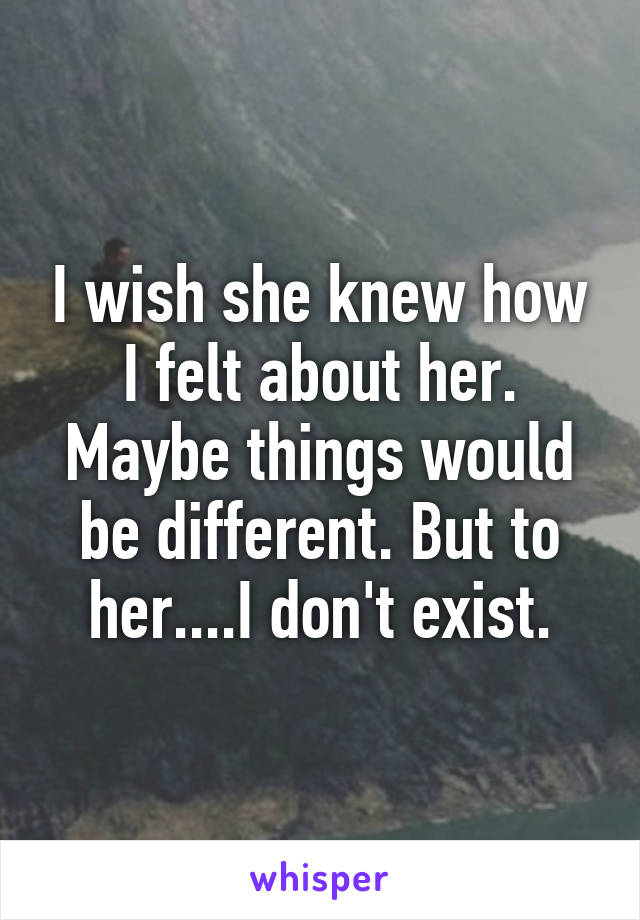 I wish she knew how I felt about her. Maybe things would be different. But to her....I don't exist.