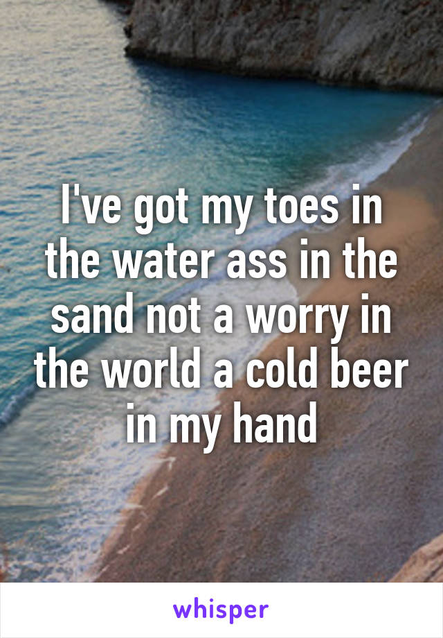 I've got my toes in the water ass in the sand not a worry in the world a cold beer in my hand