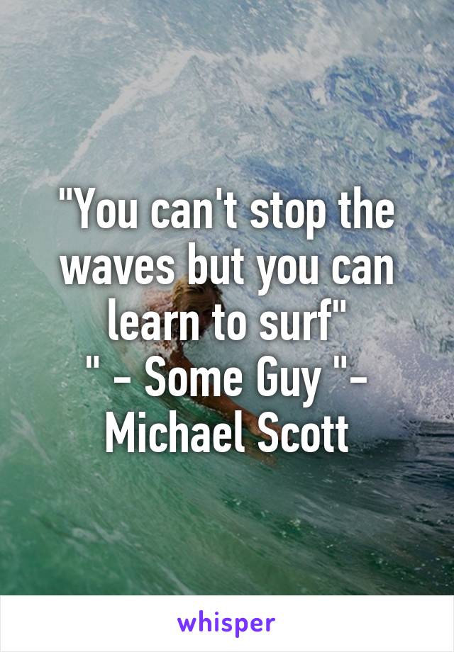 "You can't stop the waves but you can learn to surf"
" - Some Guy "- Michael Scott