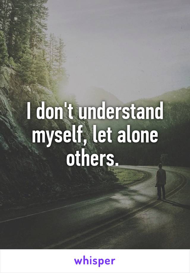 I don't understand myself, let alone others. 