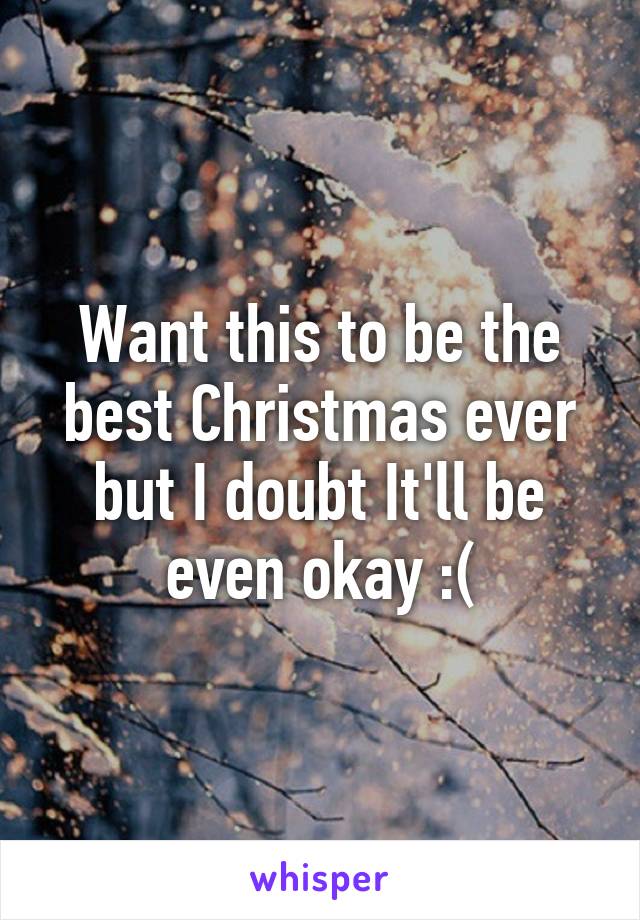 Want this to be the best Christmas ever but I doubt It'll be even okay :(