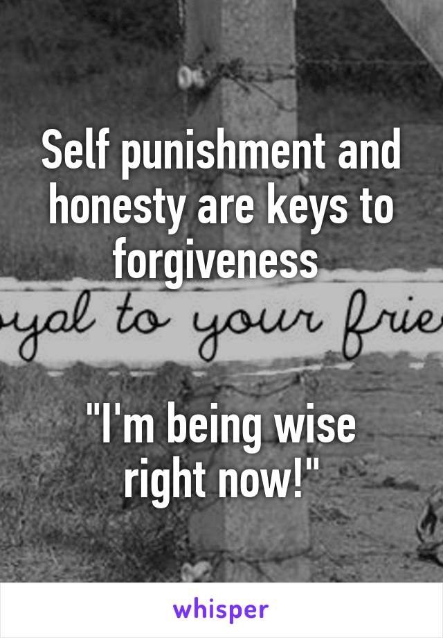 Self punishment and honesty are keys to forgiveness 


"I'm being wise right now!"