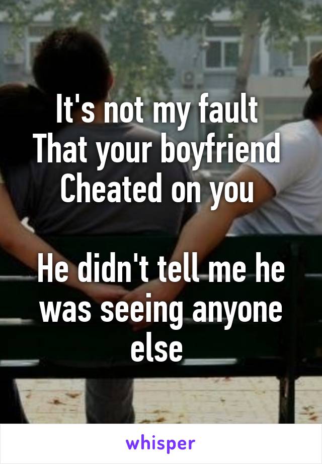 It's not my fault 
That your boyfriend 
Cheated on you 

He didn't tell me he was seeing anyone else 