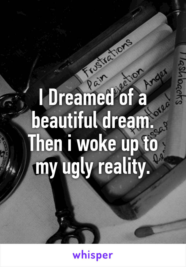 I Dreamed of a beautiful dream.
Then i woke up to my ugly reality.