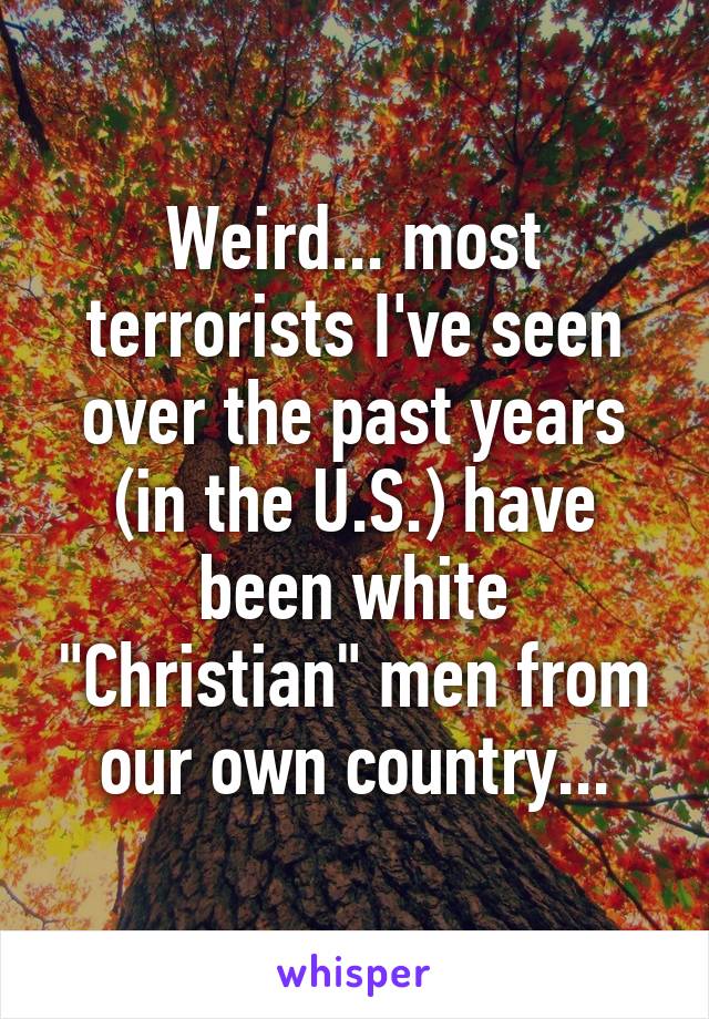 Weird... most terrorists I've seen over the past years (in the U.S.) have been white "Christian" men from our own country...