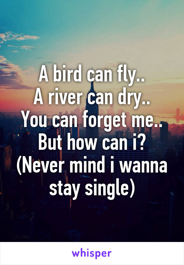 A bird can fly..
A river can dry..
You can forget me..
But how can i?
(Never mind i wanna stay single)