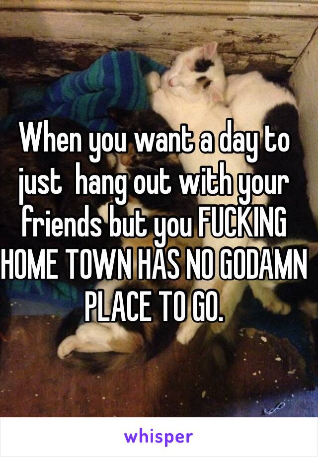 When you want a day to just  hang out with your friends but you FUCKING HOME TOWN HAS NO GODAMN PLACE TO GO.