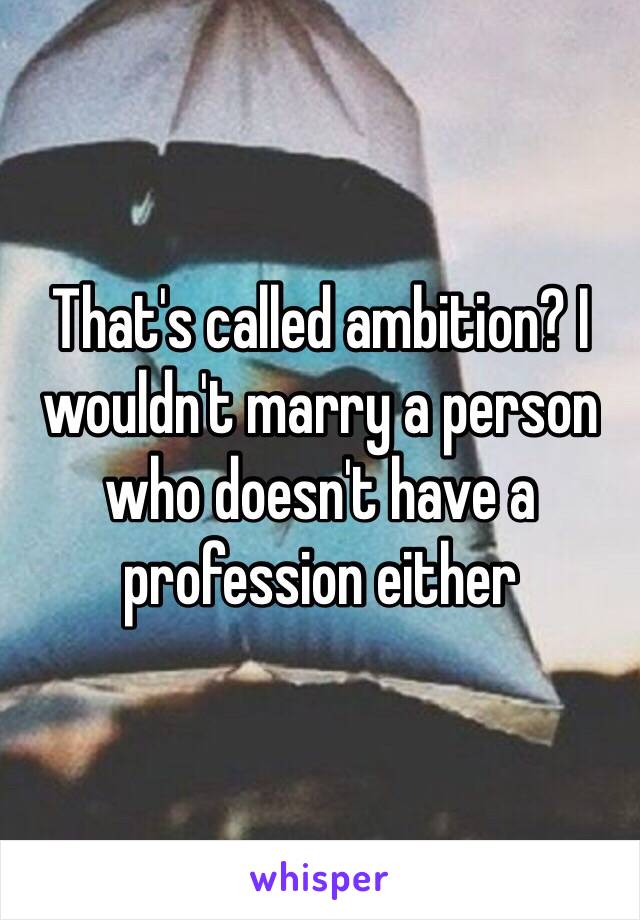 That's called ambition? I wouldn't marry a person who doesn't have a profession either 